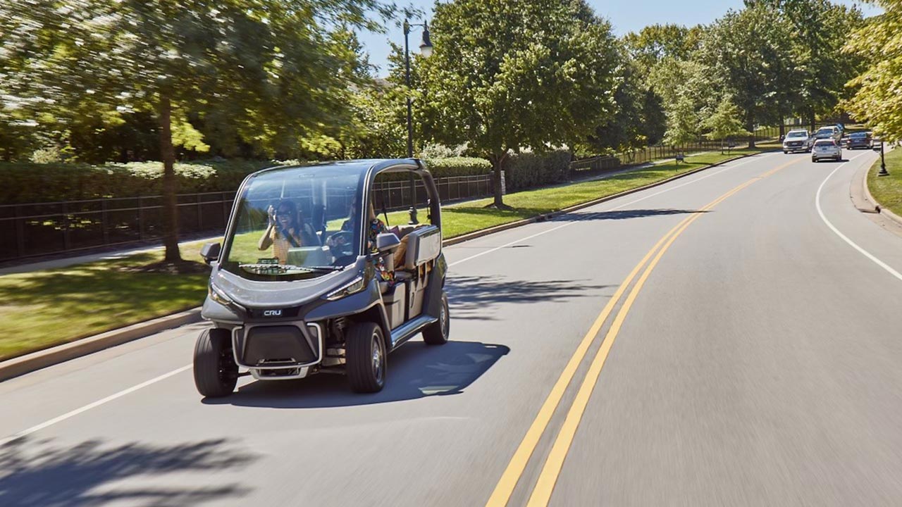 Club Car CRU street-legal NEV on road